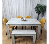 KOSY KOALA Wooden Rectangle Dining Table Set With 4 Mustard Chairs & Wooden Bench Dining Furniture Set in Grey KOSY KOALA Grey