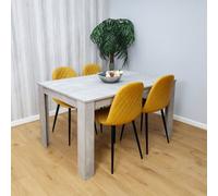 Kosy Koala Wooden Rectangle Dining Table Set With 4 Mustard Gem Pattern Chairs Dining Room Furniture