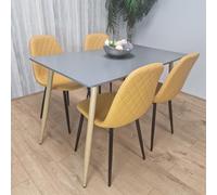 Kosy Koala Wooden Rectangle Dining Table Set Grey Table with 4 Mustard Gem Patterned Chairs, Multi