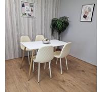 Kosy Koala Wooden Rectangle Grey Tulip Table With 4 Cream Gem Patterned Chairs In White White One Size