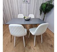 Dining Table Set of 4 Wooden Grey Table with 4 White Gem Chair
