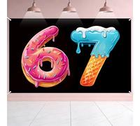 Kosydwon Basic 6 7 Meme Birthday Backdrop for Boys Girls - 7x5FT Polyester Funny Six Seven Donut Party Decorations - Thick Fabric Photo Booth Background Banner for Kids Teens Adults