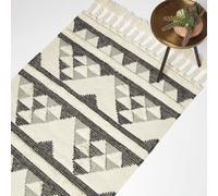 HOMESCAPES Kota Black & Grey Kilim Wool Rug - 90 x 150 cm
