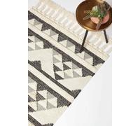 Kota Black & Grey Kilim Wool Rug Homescapes Grey 120cm x 170cm