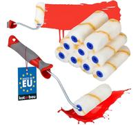 KOTARBAU - 10-Piece Paint Roller Set, Yellow, 115 mm with Rubber Handle, Brush for Painting and Renovation