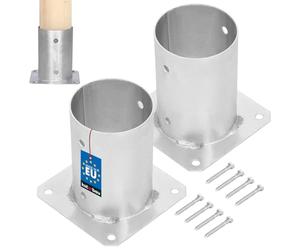 KOTARBAU® 2 pcs Fence Post Support - Galvanised Steel - Ø 100 mm (3.94 inches) - Silver - Bolt Down Post Support - Heavy Duty - Outdoor Use