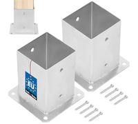 KOTARBAU® 2 pcs Fence Post Support - Galvanised Steel - 100x100 mm (3.94x3.94 inches) - Silver - Bolt Down Post Support - Heavy Duty - Outdoor Use