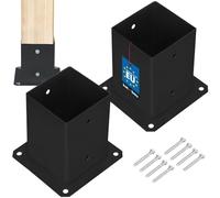 KOTARBAU® 2 pcs Fence Post Support - Post Base - Powder Coated Steel - 100x100 mm (3.94x3.94 in) - Black - Bolt Down Support - Heavy Duty - for Wooden Beams - Weather Resistant