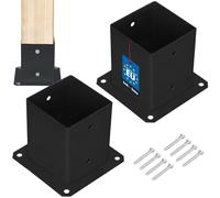 KOTARBAU® 2 pcs Fence Post Support - Post Base - Powder Coated Steel - 120x120 mm (4.72x4.72 in) - Black - Bolt Down Support - Heavy Duty - for Wooden Beams - Weather Resistant