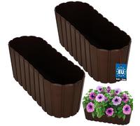 KOTARBAU® 2 pcs Plant Pot - Plastic - 40x13x13cm (15x5x5 inches) - Brown - Flower Pot - Rustic - Planter - Window Box Planter - Garden Planters - Balcony Planters - Rectangular