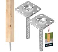 KOTARBAU® 2 pcs Post Base - Galvanised Steel - 100x100x200 mm (3.94×3.94x7.87 inches) - Silver - Fence Post Base Concrete - with Ribbed Dowel - for Fence Posts - Wooden Beams - Support Concrete Anchor