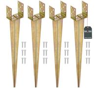 KOTARBAU® 4 pcs Fence Post Support - 0-125 mm (0-4.9 inches) - Galvanised Steel - 70 cm (27.6 inches) - Gold - Ground Spike - Adjustable Post Anchor - U Bracket - for Fencing Garden Construction