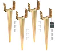 KOTARBAU® 4 pcs Fence Post Support - 0-160 mm (0-6.3 inches) - Galvanised Steel - 70 cm (27.6 inches) - Gold - Ground Spike - Adjustable Post Anchor - U Bracket - for Fencing Garden Construction