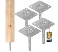 KOTARBAU® 4 pcs Post Base - Galvanised Steel - 130x130x200 mm (5.12×5.12x7.87 inches) - Silver - Fence Post Base Concrete - with Ribbed Dowel - for Fence Posts - Wooden Beams - Support Concrete Anchor