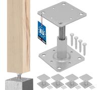 KOTARBAU - 4-piece Set Adjustable Post Supports 110 x 110 mm, Height Adjustable 90 - 150 mm, Galvanized