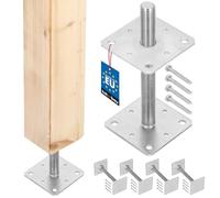 KOTARBAU - 4-Piece Set Post Supports 110 mm x 110 mm x 250 mm Thread M24 mm Steel Adjustable Base Foot for Screwing onto Concrete