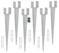 KOTARBAU® 6 pcs Fence Post Support - 0-120 mm (0-4.72 inches) - Galvanised Steel - 70 cm (27.6 inches) - Silver - Ground Spike - Adjustable Post Anchor - U Bracket - for Fencing Garden Construction