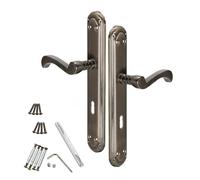 KOTARBAU - 72 mm Door Handle Set - Door Knob and Fitting with Keyhole - Long Plate Door Handle - Interior and Exterior