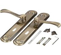 KOTARBAU - 90 mm Door Handle Set - Door Knob and Fitting with Keyhole - Long Plate Door Handle - Interior and Exterior