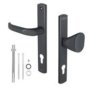 KOTARBAU Aluminium Handle Knob Set, Anthracite, 92 mm Profile Cylinder, Door Fitting, Long Plate, Fire Protection Doors Handle