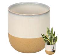 KOTARBAU® Flower Pot Beige Cream Orange Ceramic Height 13 cm Diameter 13 cm Planter for Living Room Handmade Plant Planter for Garden & Balcony Vintage Plant Pot Beige