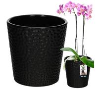 KOTARBAU® Flower Pot Ceramic Glazed Orchid Pot Ceramic Flower Pots Ceramic Flower Pot Ceramic Plant Pot Flower Pot Modern Flower Pots Indoor Plants, black, ⌀ 9,5 cm, Modern