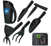 KOTARBAU® Garden Tools, Gardening Tool Kit, PVC, Black | 6-Piece Garden Hand Tools, Raised Bed Trowel, Hand Rake, Double Hoe, Watering Can, Dibber