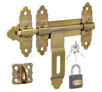KOTARBAU Gate Bolt - 200 mm - Lockable Door Bolt - with Padlock - Garden Gate Latch - Bolt - Sliding Bolt - Galvanised Steel - Retro - Gold