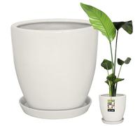 KOTARBAU® Plant Pot with Saucer, White, Diameter 31 cm, Height 30 cm, Glazed Ceramic Flower Pot, Large Plant Pot, Cactus Pot with Saucer, Planter with Saucer, Flower Pots, Ceramic