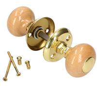 KOTARBAU® Rotatable Wooden Handle Brown Brass Door Fitting Door Handle Ball Knob Rosette Square Pin Round Furniture Handle Gold