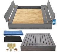 KOTARBAU® Sandbox with Lid - 100x100 cm (39.4x39.4 inches) - Grey - Wooden Sandbox - with Cover and Benches - Kids Sandpit - Impregnated Timber - Garden Sandpit