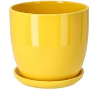 Kotarbau® Set of 2 Ceramic Flower Pot Planters for Flowers, 13 cm Diameter with Drip Tray, Yellow