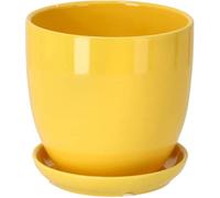 Kotarbau® Set of 2 Ceramic Flower Pot Planters for Flowers, 20 cm Diameter with Drip Tray, Yellow