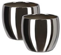 KOTARBAU® Set of 2 Ceramic Flower Pots, Pots, Diameter 13 cm, for Flowers and Plants, Silver