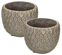 KOTARBAU® Set of 2 Clay Flower Pot Planter Diameter for Flowers Plants Rustic Grey Gold Flower Pot (Diameter 14 cm)