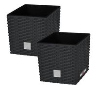 KOTARBAU® Set of 2 Flower Pots 9.8 L Height: 23 cm Anthracite Plastic Plant Pot Planter with Inner Pot Flower Pot Set Like Rattan Plant Pot Indoor Outdoor