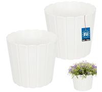 KOTARBAU Set of 2 Flower Pots - Planters - Diameter 20 cm Height 18 cm - White - Plastic - Plant Pot for Indoor Plants - Flower Pots - Large - Outdoor - Planter - Balcony - Decorative