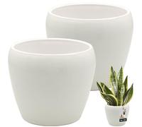 KOTARBAU® Set of 2 Flower Pots, White, Inside, Round, Diameter 13.5 cm, Height: 14 cm, Glazed Ceramic Flower Pots Indoor Flower Pot Plant Pot Indoor Orchid Planters Flower Pot Large Flower Pot