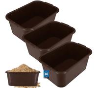 KOTARBAU Set of 3 Square Mortar Tubs 45 L Brown Plastic Mortar Box Mortar Box Construction Bucket Mortar Bucket Food Barrel Square Mason Pot Plant Tub