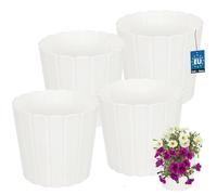 KOTARBAU Set of 4 Flower Pots - Planters - Diameter 24 cm Height 22 cm - White - Plastic - Plant Pot for Indoor Plants - Flower Pots - Large - Outdoor - Planter - Balcony - Decorative