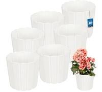 KOTARBAU Set of 6 Flower Pots - Planters - Diameter 17 cm Height 15 cm - White - Plastic - Plant Pot for Indoor Plants - Flower Pots - Large - Outdoor - Planter - Balcony - Decorative