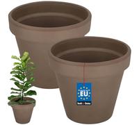 KOTARBAU® Terracotta Plant Pot, Flower Pot ⌀ 19 cm (7.48 in) | Set of 2, Clay Pot for Indoor & Outdoor Plants, Drainage Hole, 17 cm (6.69 in) High, Rim, Unglazed Ceramic, Mocha