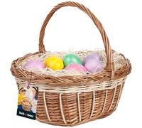 KOTARBAU® Wicker Easter Basket with Handle Oval Brown and White 32 x 27.5 x 31 cm Easter Basket Wicker Basket with Handle Children's Wicker Basket Mushroom Baskets Basket Braided with Handle Wicker