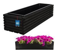 KOTARBAU Wooden Flower Box 64 x 20 cm with Inner Pot, Balcony Box, Black Balcony Pot, Flower Pot, Planter, Wooden Flower Pot, Flower Box, Outdoor Balcony, Garden, Patio Box with Insert