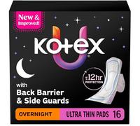 Kotex Ultra Thin Overnight Pads with Wings, Heavy Absorbency, 16 Count (Packaging May Vary)