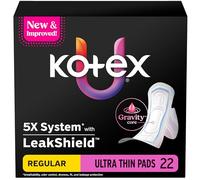 Kotex Ultra Thin Pads with Wings, Regular Absorbency, 22 Count (Packaging May Vary)