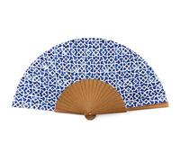 Kotibé Silk and Wood Folding Fan | Handmade in Spain | Large Size (46 cm) | 100% Natural Silk | Elegant Alhambra Inspiration Print | Original Gift