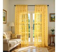 Kotile - 96 Inch Gold Lace Curtains 2 Panels Country Rustic Floral Pattern Mustard Yellow Sheer Curtains for Living Room Bedroom with Rod Pocket