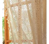 Kotile Beige Lace Boho Curtains with Tassels, 60 x 80 Inch, 1 Panel | Rod Pocket Ease, Crochet Lace For Crafted Charm, Gentle Light, Warm Serenity, Privacy for Comfort, Elongated Bedroom Flow