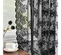Kotile Black Lace Curtains 102 Inches Long for Living Room, 2 Panels Gothic Black Sheer Curtains Country Rustic Floral Patterned, Rod Pocket Privacy Halloween Goth Window Curtain Drapes, 52 x 102 Inch
